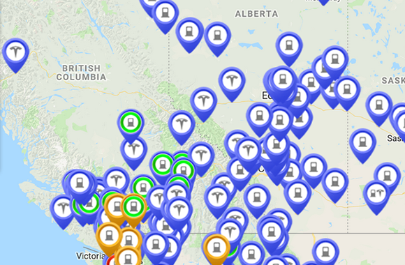 Electric Vehicle Charging Station Map of Canada