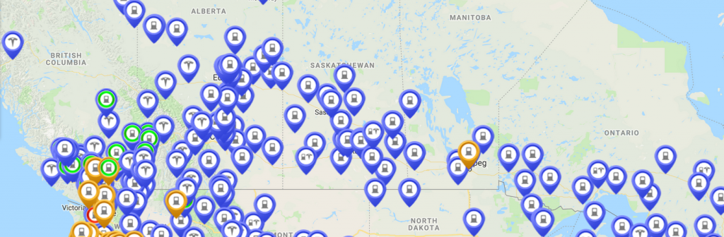 Electric Vehicle Charging Station Map (Canada 2021)