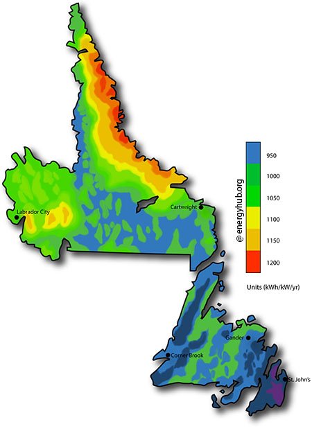 Solar Energy Map Newfoundland and Labrador